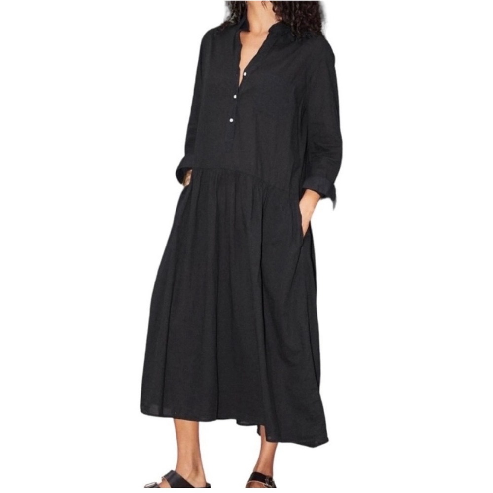 Grayson The Changemaker Full Length Dress Black Cotton Long Sleeve Midi Size S